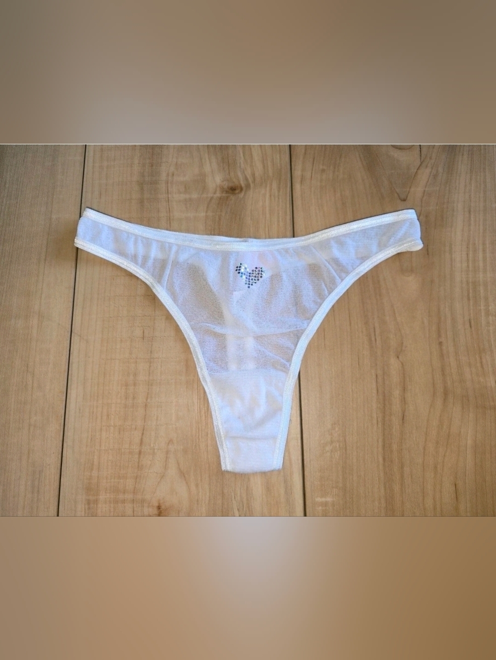 NEW OS Rare Vintage Victoria’s Secret NYLON SHEER MESH Heart Thong Panties sz L